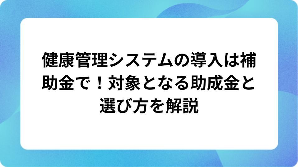 「健康管理システムの導入は補助金で!対象となる助成金と選び方を解説 」の表紙